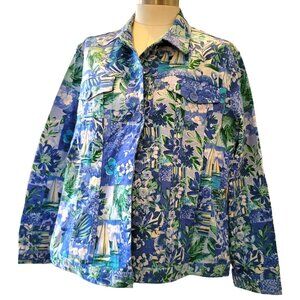 Drapers and Damons Jacket Blue Sailboats Floral Denim Style Woman's 2X JJ3482